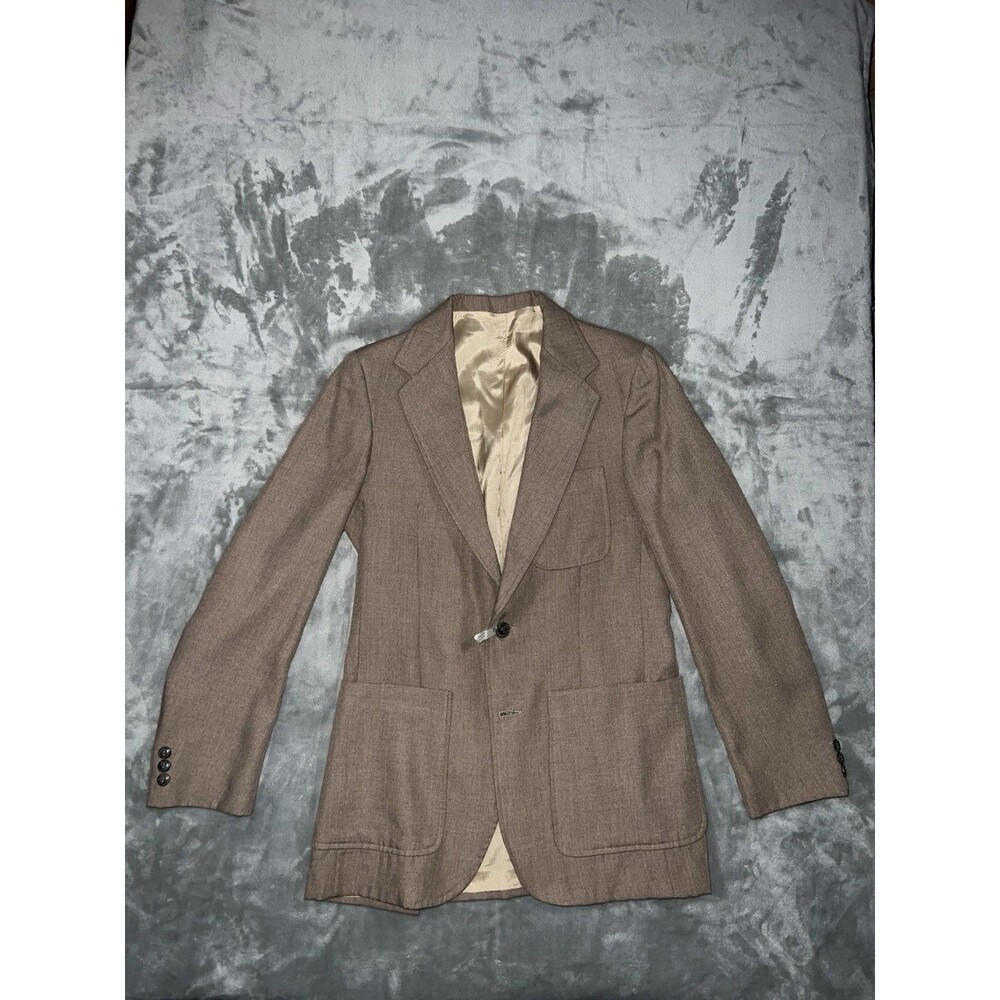 Vintage 70s 80s Angels Flight Kotzin Sports Coat Patch Pocket Beige Wool Ivy